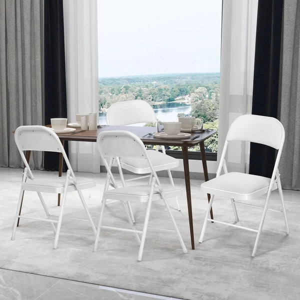 Portable Padded Leather Folding Chair set around a dining table with a view, ideal for versatile seating.
