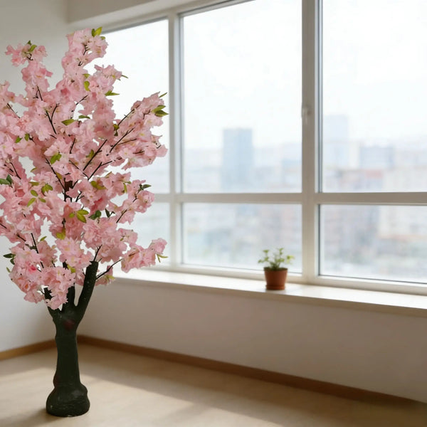 Artificial Silk Cherry Blossom Tree in a bright room by a window