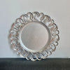13 Inch Gold Wooden Textured Round Plastic Charger Plate elegantly styled with a decorative silver pattern, perfect for events.