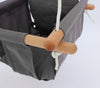 Infant Swing Toddler Indoor & Outdoor Wooden Baby Swing in gray fabric with wooden handles.