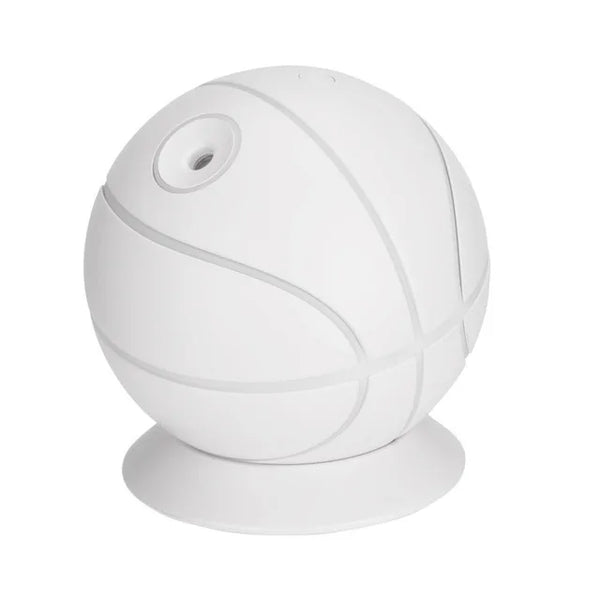 Basketball Mini USB Humidifier Lamp in white, designed for compact spaces, providing hydration and soft ambient light.