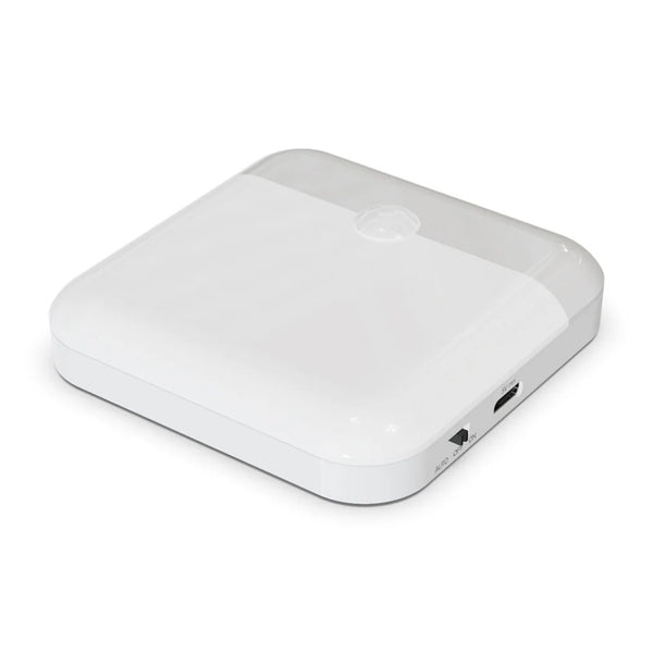 USB Rechargeable Motion Sensor LED Night Light shown from the side with USB charging port and motion sensor.