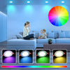 RGB Smart LED Recessed Downlight illuminating a living room with color-changing effects, showcasing adjustable ambiance.
