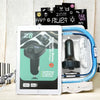 Multifunctional Car FM X8 Bluetooth Transmitter displayed with a tablet showcasing its features.