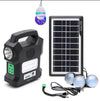 Outdoor IP65 Rechargeable Solar Light featuring solar panel, portable battery, and LED bulbs for outdoor illumination.