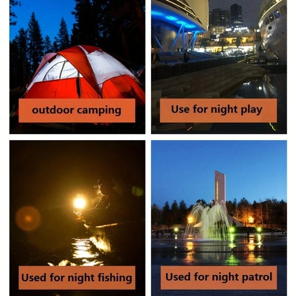 Solar LED Camping Lamp with Fan used for outdoor camping, night play, night fishing, and night patrol.