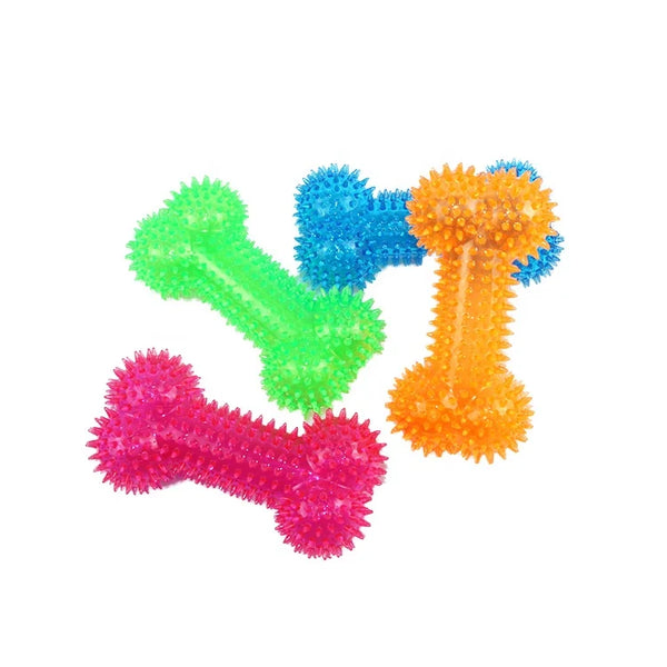 TPR Spiky Bone Dog Chew Toy with Squeaker