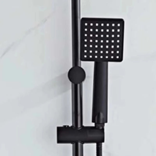 Brushed Thermostatic Square Rainfall Shower System featuring a sleek black handheld showerhead and square rain shower.