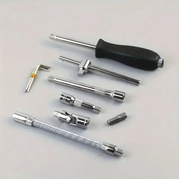High-Quality 46-Piece Solid Metal Socket & Ratchet Tool Set showcasing various tools including a ratchet and socket components.