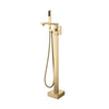 Freestanding Matte Black Square Bathtub Faucet showcasing a sleek, modern design with a floor-mounted silhouette.