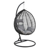 Grey Garden Outdoor Hanging Chair with black woven design and grey cushion, perfect for outdoor relaxation.