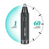 Professional Nose & Ear Hair Trimmer showcasing 1 hour usage time and 60 minutes charging time.