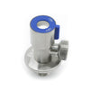 Chrome Plated Stainless Steel Angle Valve showing blue handle and stainless steel finish.