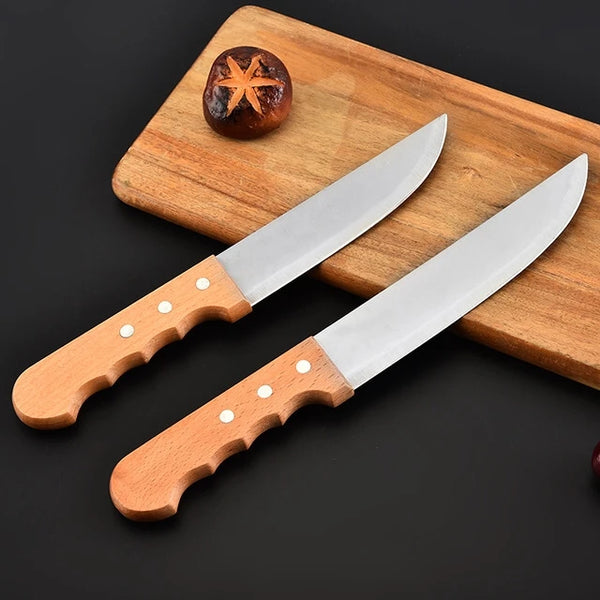 Wooden Handle Chef Knife - Multi Size displayed on a wooden cutting board with star anise.