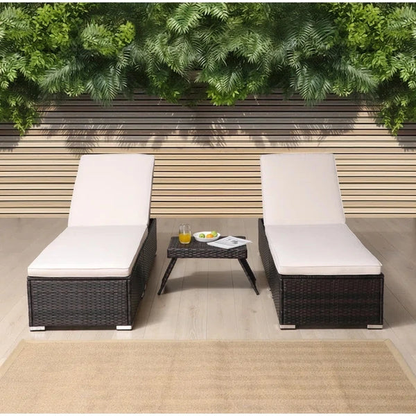 Outdoor Garden Lounge Daybed Wicker Deck Bed featuring two comfy loungers and a side table.