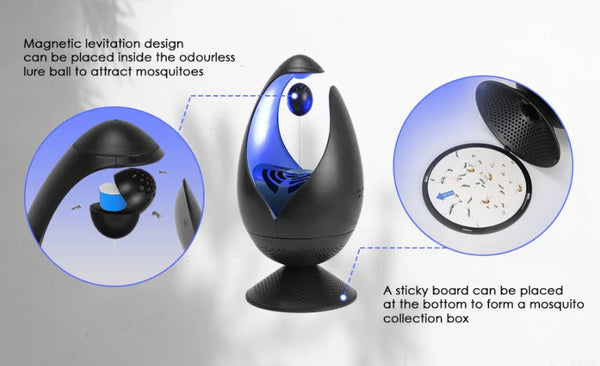 USB Mosquito Trap Killer LED Lamp with magnetic levitation design and mosquito collection box features