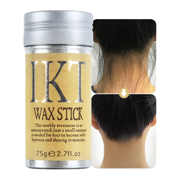 Non-Greasy Smooth Hair Wax Stick packaging with images of smooth hair transformation.