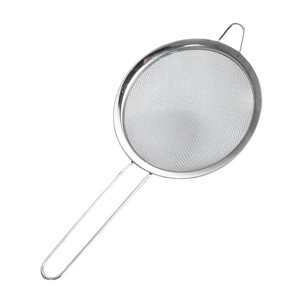 Ultra Fine Mesh Stainless Steel Skimmer Spoon for draining oil and separating food in cooking.