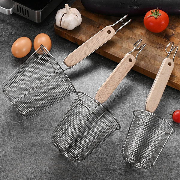 Stainless Steel Frying Basket with Wooden Handle