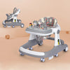 Foldable 3-in-1 Baby Learning Walker with Wheels and Seat for toddlers, featuring a comfortable seat and playful toys.