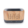Portable 200ml 3D Warm LED Flame Humidifier Diffuser in a wooden design with light and mist controls.