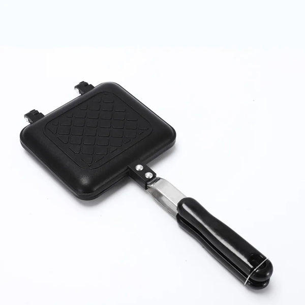 Double-Sided Aluminum Toast Maker - black cooking tool with handle for easy toasting.