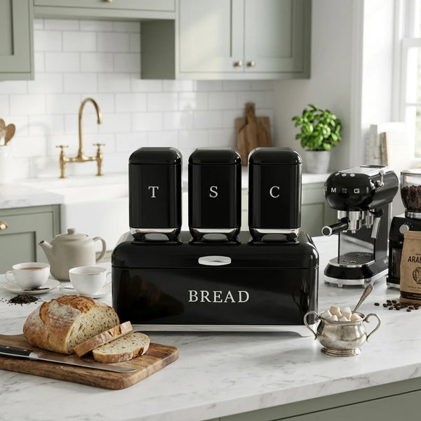 4-Piece Retro Metal Bread Box and Canister Set