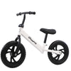 Childrens 12-Inch Balance Bike in white with black wheels and handlebars, ideal for young learners.