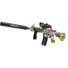 Electric M416 Gel Splatter Blaster with colorful design and silencer for outdoor play.