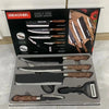 6 Piece Kitchen Cooking Knives Set in a display box featuring various knife types for everyday cooking.