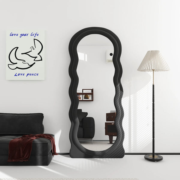 Irregular Wavy Velvet Floor Standing Full Body Mirror