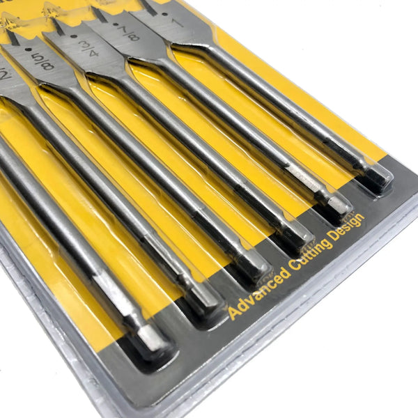 6 Piece Hex Shank Spade Bit Wood Drill Kit with advanced cutting design for precise woodworking tasks.