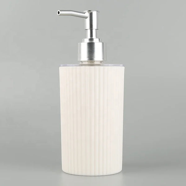 420ML Plastic Lotion Bottle Shampoo Gel Soap Dispenser with silver pump and textured white design
