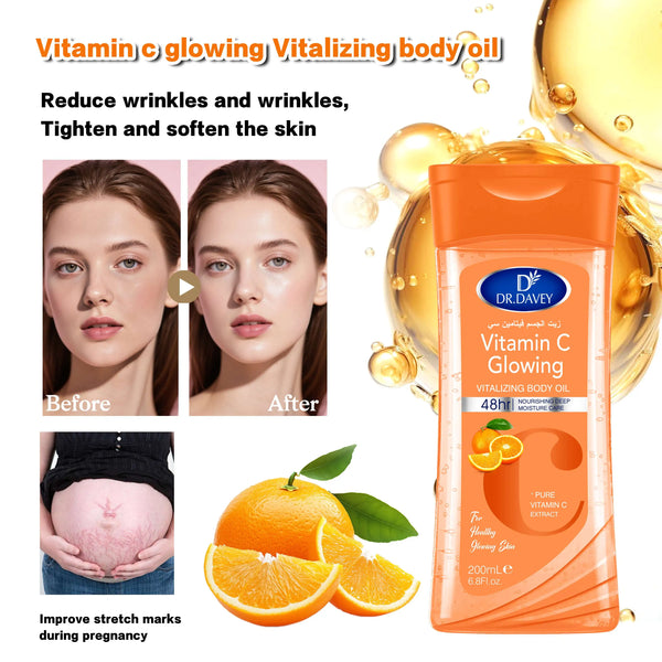 Vitamin C Body Oil Gel before and after results showing skin improvement and hydration benefits.