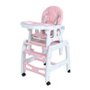 Baby Dinner Table and Chair 3 in 1 high chair with pink seat and white frame for infants and toddlers.