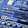 172pcs Auto Repair Mechanic Socket Tool Set with various sockets and ratchet in an organized blue case.