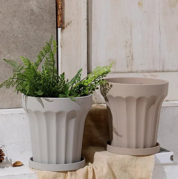 Wide Edge Striped Garden Style Magnesia Plant Pot