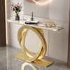 Luxury Marble Top Gold Console Table featuring a contemporary design with a gold base and marble top, perfect for decor.