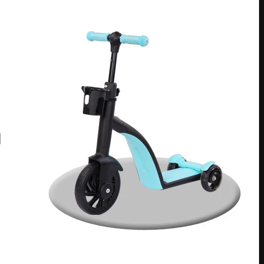 3-In-1 Height Adjustable Children's Kick Scooter in black and blue design, ideal for toddlers to ride.