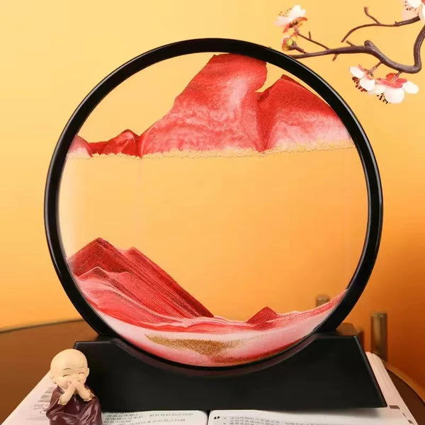 Round 3D Moving Sand Art Frame Hook featuring beautiful red sand mountains in a circular frame.