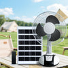 Rechargeable Cooler Battery Portable Fan with solar panel and remote control in outdoor setting.