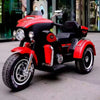 12V Plastic Powered Big Size Electric Motorbike on city street, designed for outdoor play with three stable wheels.