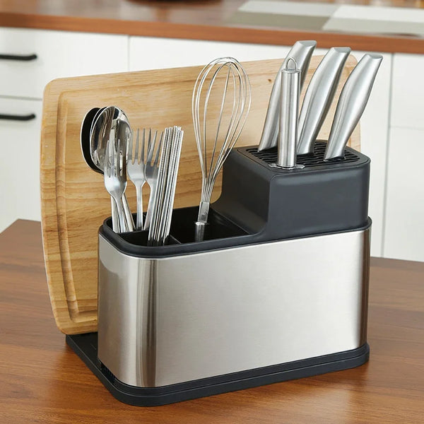 Stainless Steel Eco-Friendly Kitchen Tool displayed with various utensils in a stylish kitchen organizer.