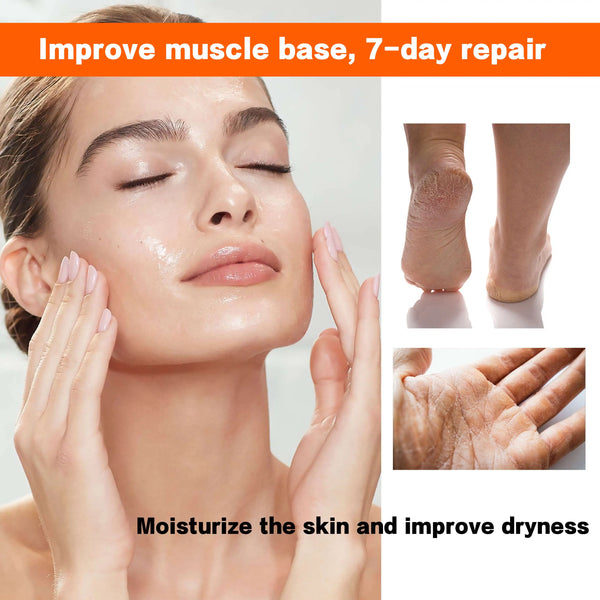 Model applying Vitamin C Body Oil Gel to her face for clearer skin and improved dryness in 7 days.