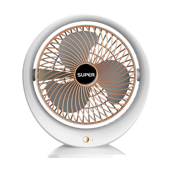 Rechargeable 180° Rotating Desktop USB Fan with stylish design and adjustable airflow for personal cooling.