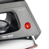 Close-up of the handle and control features of a 1000W Electric Dry Iron highlighting the Pro-Heat control technology.