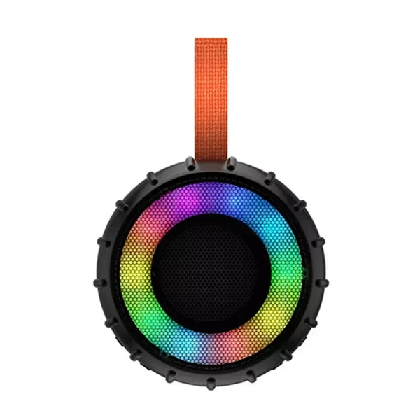 Waterproof IPX5 Portable Speaker with colorful LED light display.