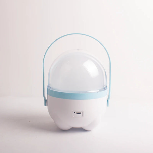 Rechargeable Outdoor LED Camping Lantern with a blue handle, designed for camping and emergency use.
