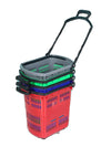 Plastic Supermarket Shopping Basket in various colors stacked together for convenient shopping.