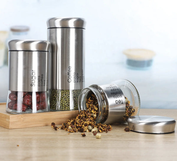 Stainless Steel Airtight Glass Storage Jar